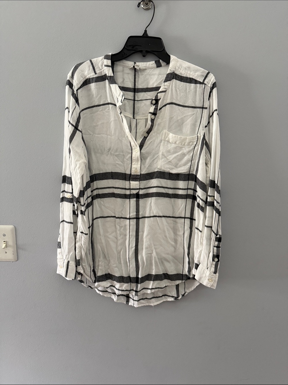 Lucky Brand White and Black Plaid Button-Down Shirt